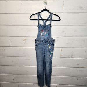 Cat & Jack Blue Denim Overalls with Paint Splatter M 7/8